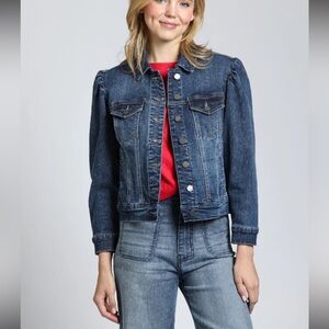 Elan | Puff Shoulder Denim Jacket with Back Buckle Detail | Medium